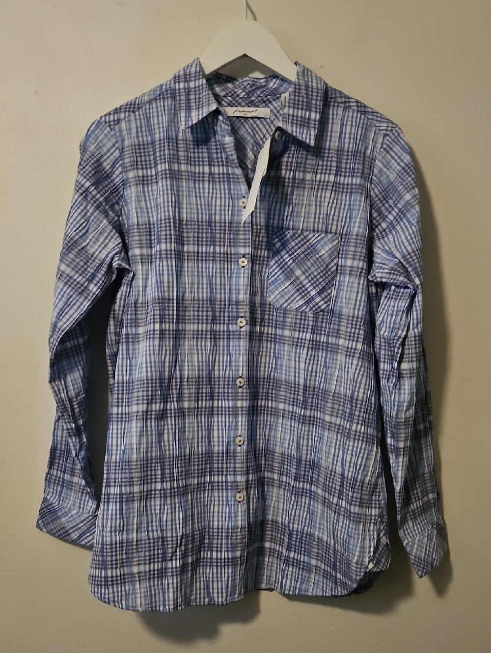 Foxcroft Blue Plaid Button-Down Shirt 8